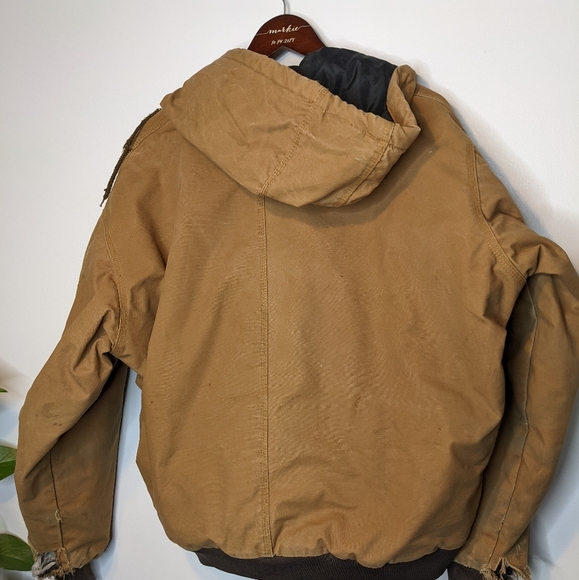 Distressed Berne Brown Tan Canvas Quilted Lined Hooded Kacket- Size Large EJ21BD - Picture 3 of 8